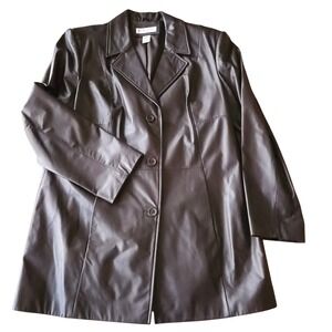 Womens Preston & York Genuine Leather Blazer Jacket Brown Size L Y2K